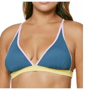 Jessica Simpson Blue X-Back Full-Support Triangle Bikini Swim Top, NWT, Large